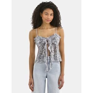No boundaries silver sequin butterfly crop top